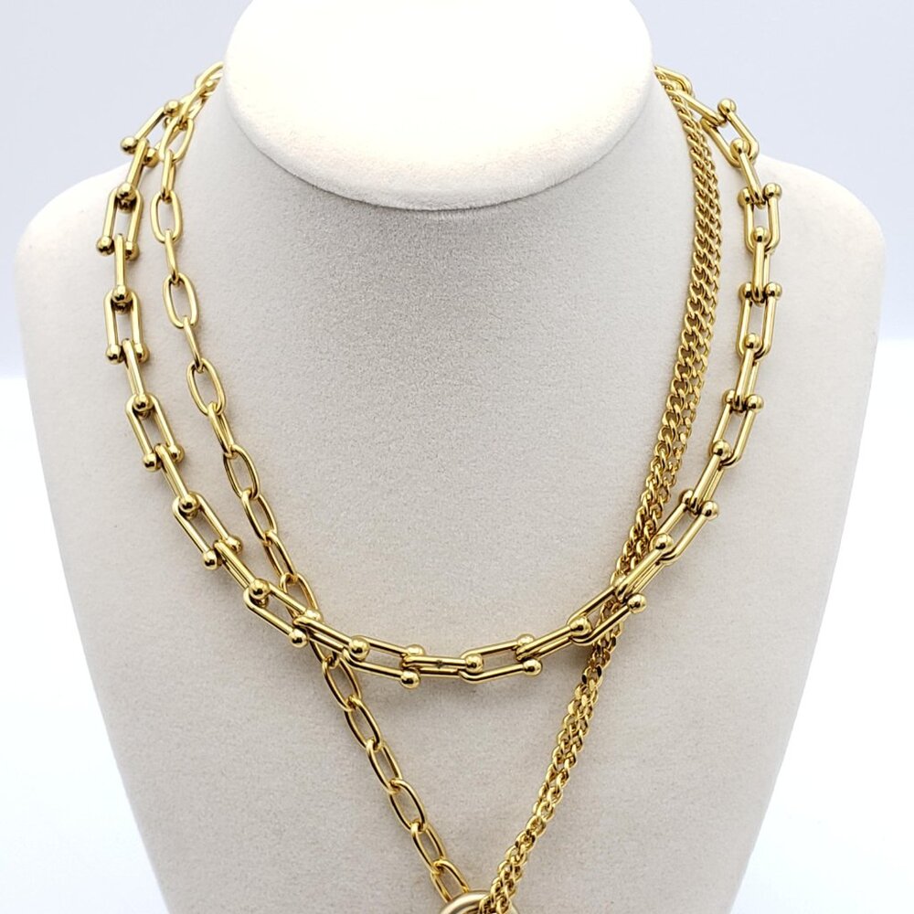 Double Chain Necklace with Authentic Louis Vuitton Padlock Pendant & Fresh Pearl - Picture 10 of 12
